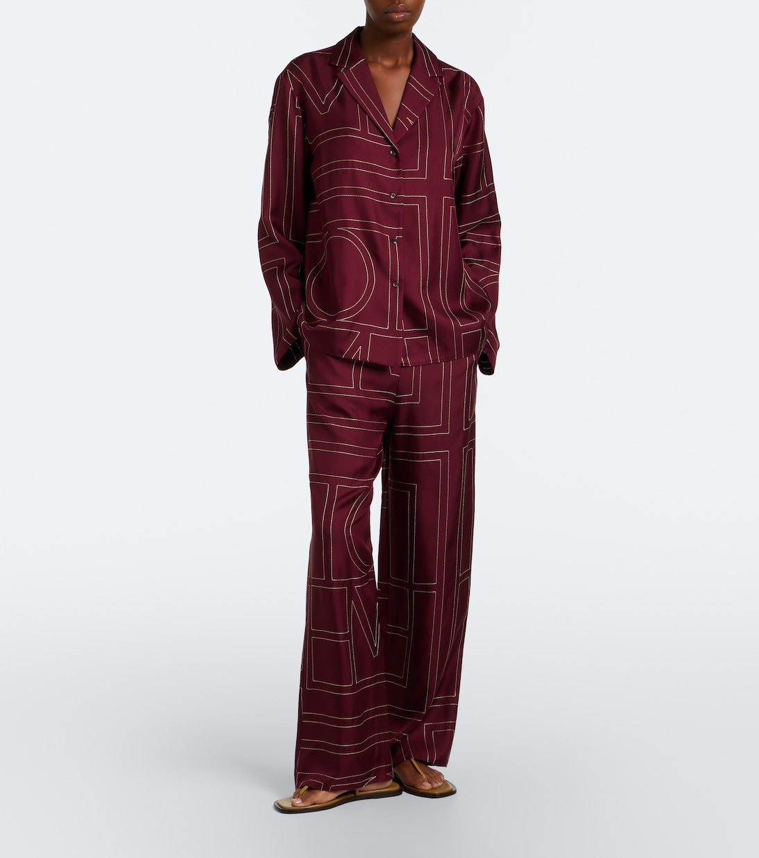 Toteme - Monogram silk twill wide-leg pants