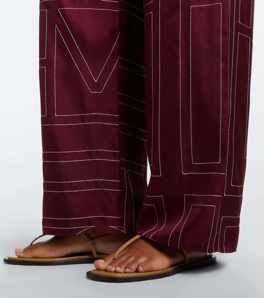 Toteme - Monogram silk twill wide-leg pants