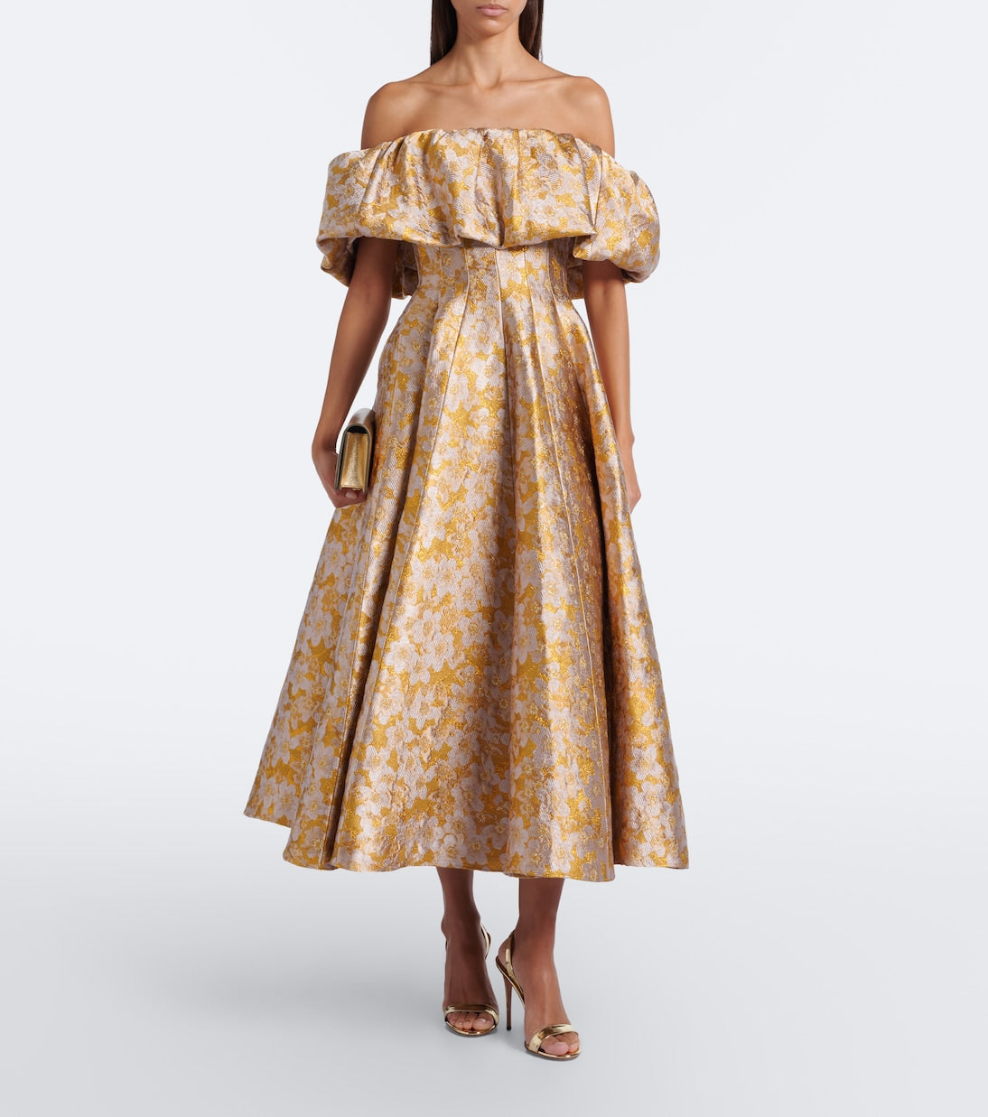Markarian - Floral off-shoulder brocade cocktail dress