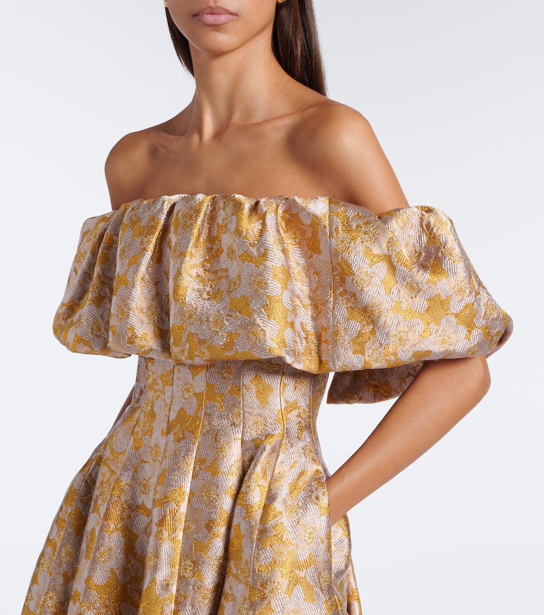 Markarian - Floral off-shoulder brocade cocktail dress