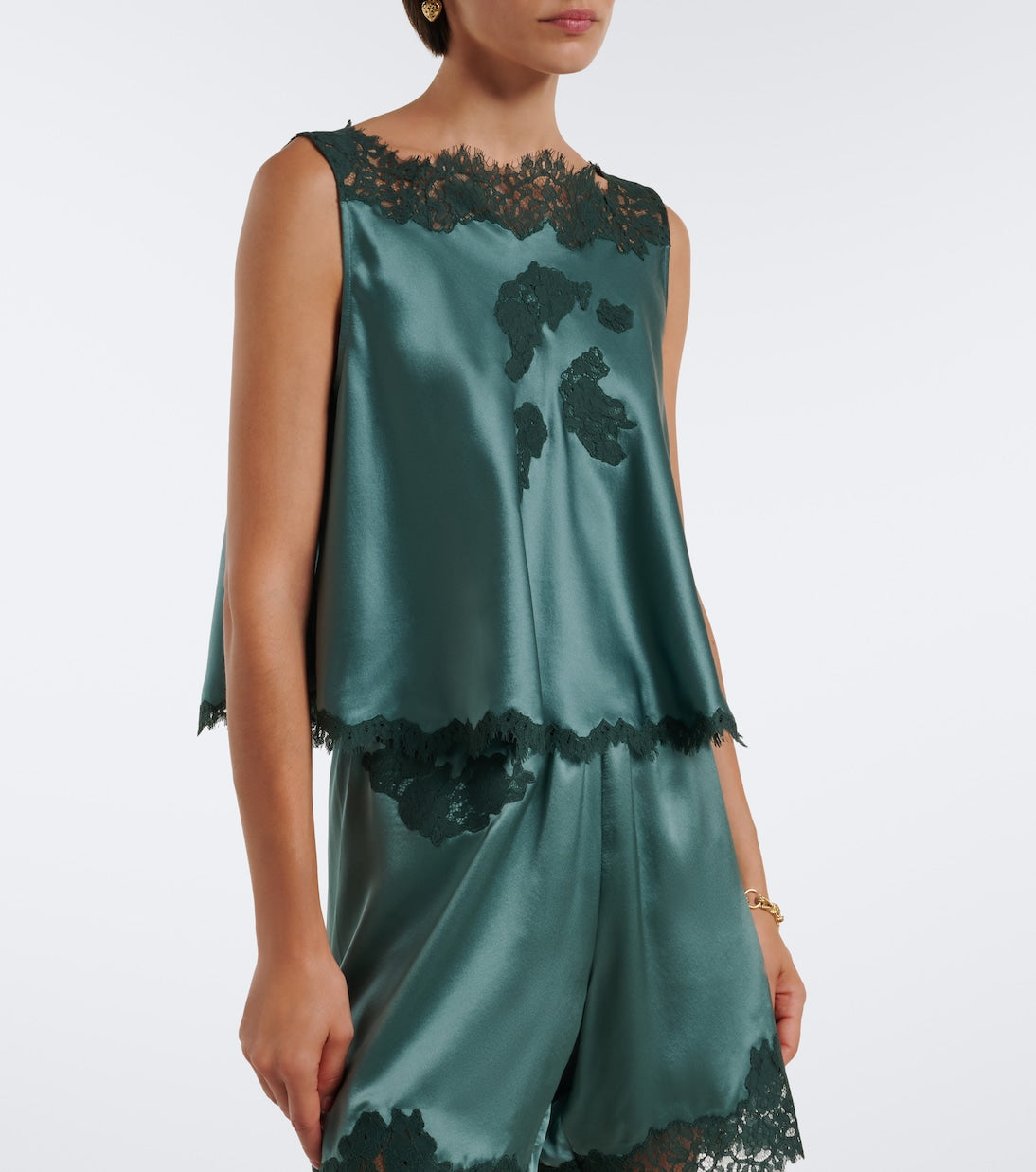 Dôen - Valerina lace-trimmed silk satin top