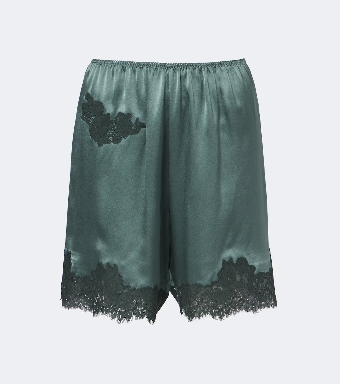 Dôen - Irsa lace-trimmed silk satin shorts