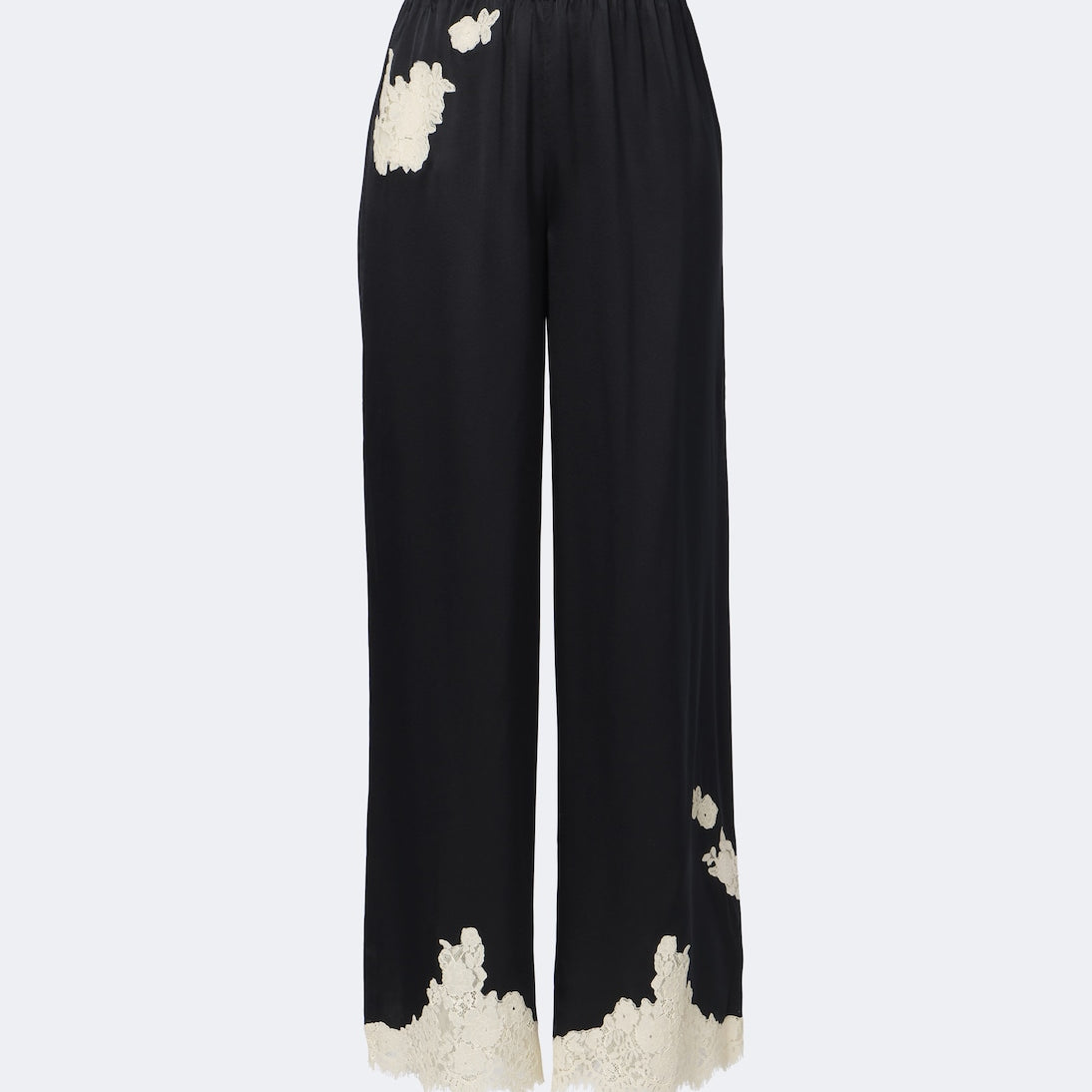 Dôen - Lavon lace-trimmed silk satin wide-leg pants