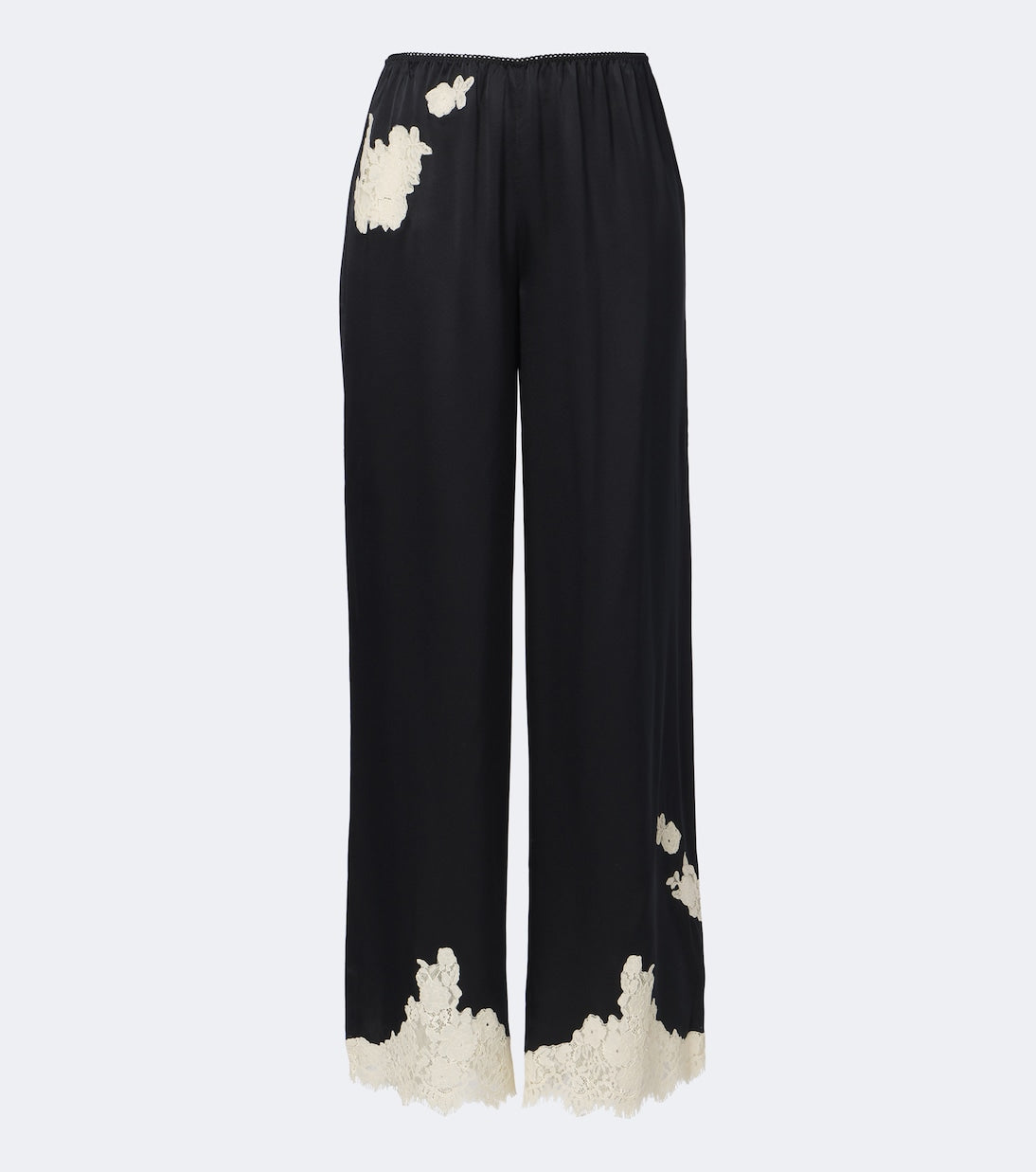 Dôen - Lavon lace-trimmed silk satin wide-leg pants