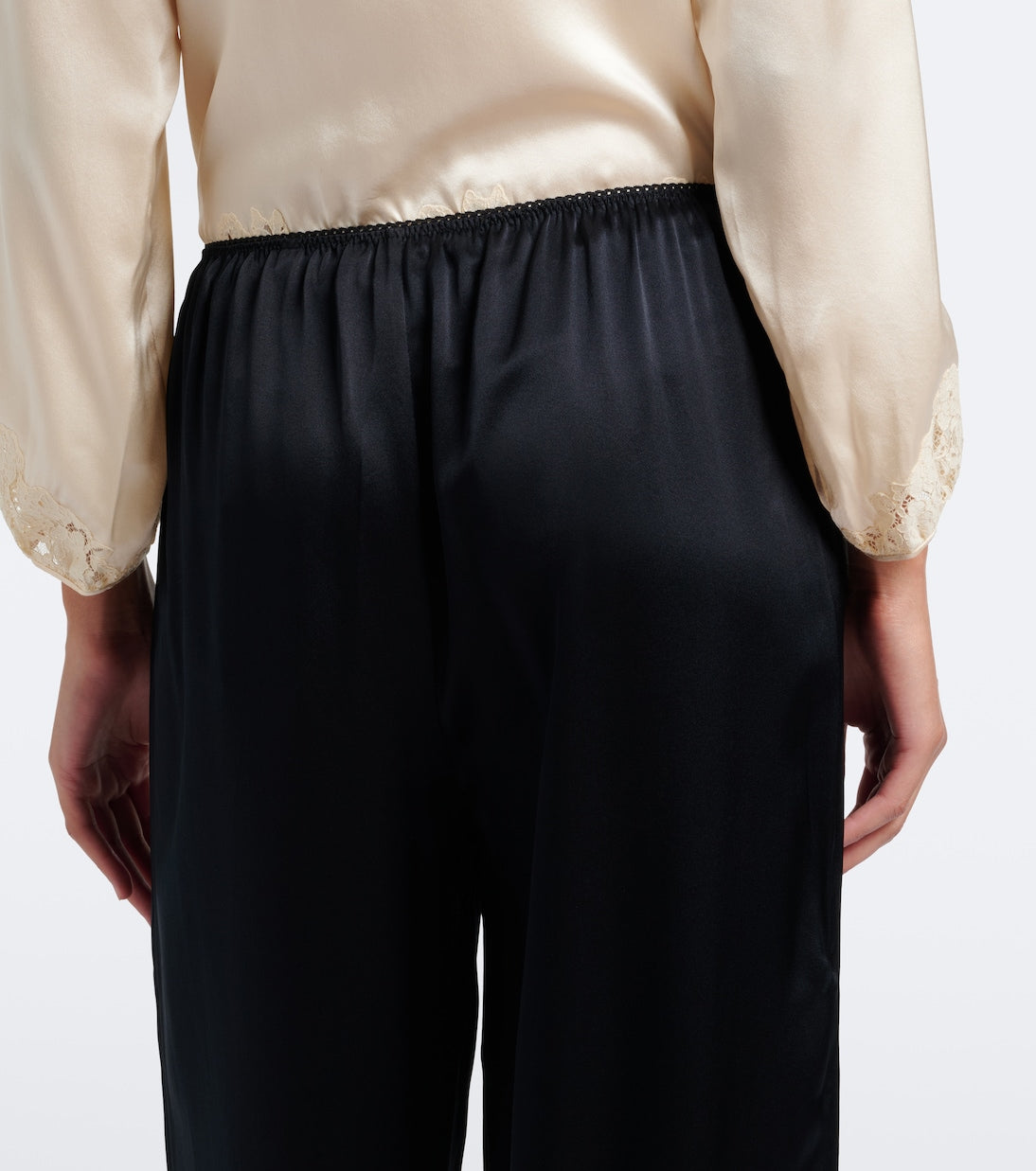 Dôen - Lavon lace-trimmed silk satin wide-leg pants