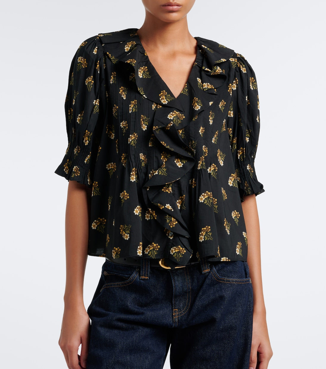 Dôen - Henri floral ruffled cotton-blend blouse