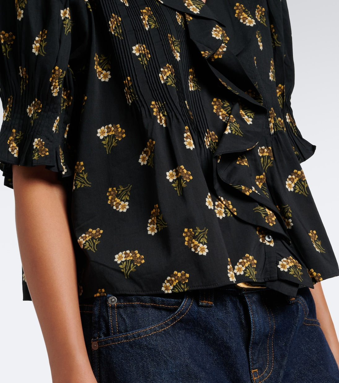 Dôen - Henri floral ruffled cotton-blend blouse