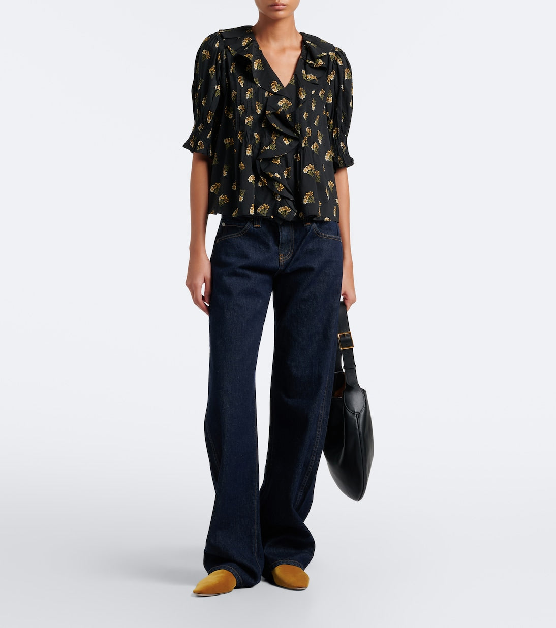 Dôen - Henri floral ruffled cotton-blend blouse