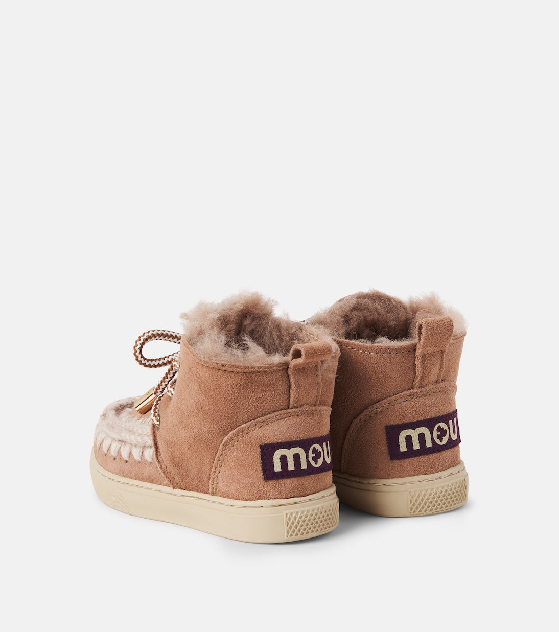 Mou Kids - Embroidered shearling-lined suede lace-up boots