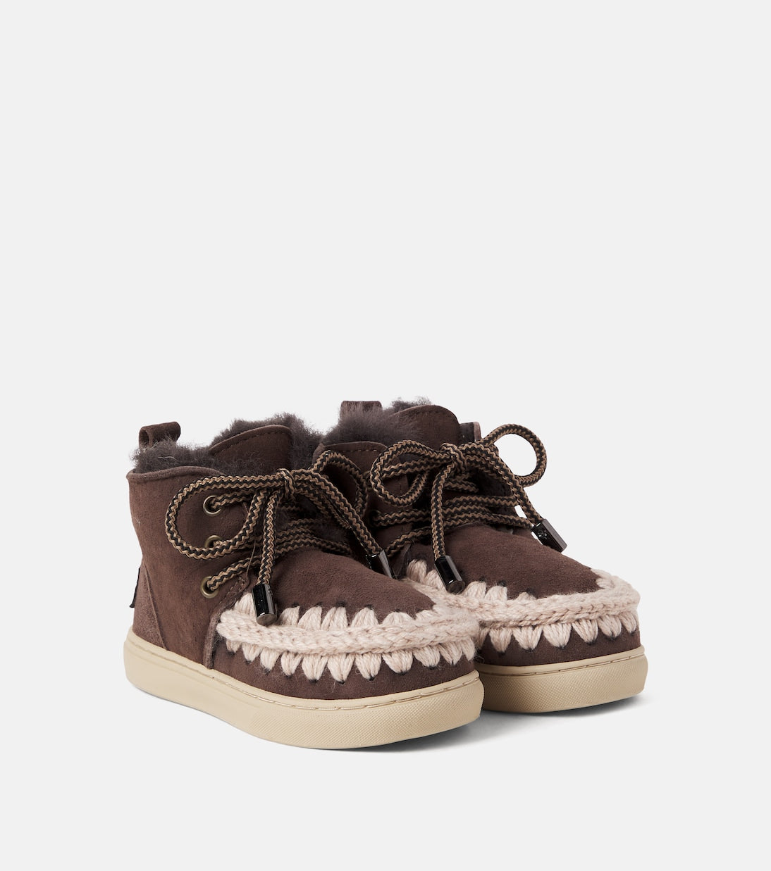 Mou Kids - Embroidered shearling-lined suede lace-up boots
