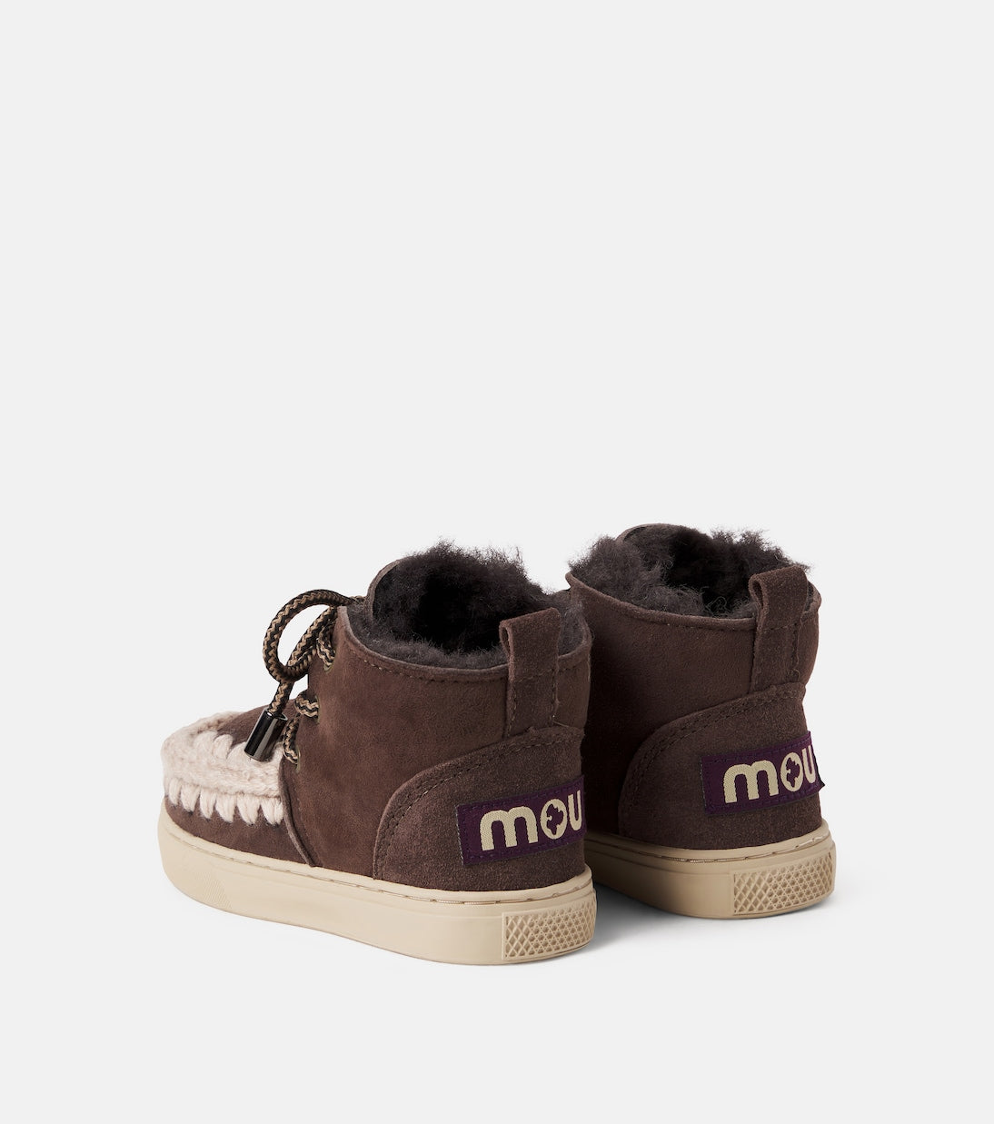 Mou Kids - Embroidered shearling-lined suede lace-up boots