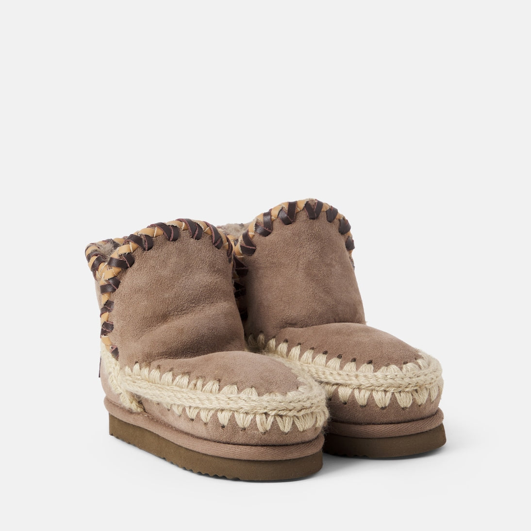 Mou Kids - Embroidered shearling-lined suede boots