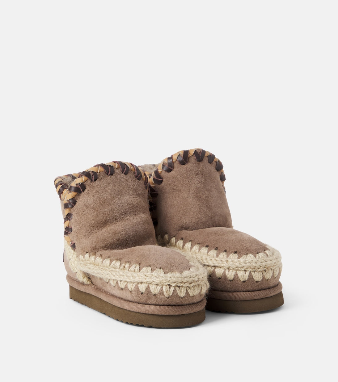 Mou Kids - Embroidered shearling-lined suede boots
