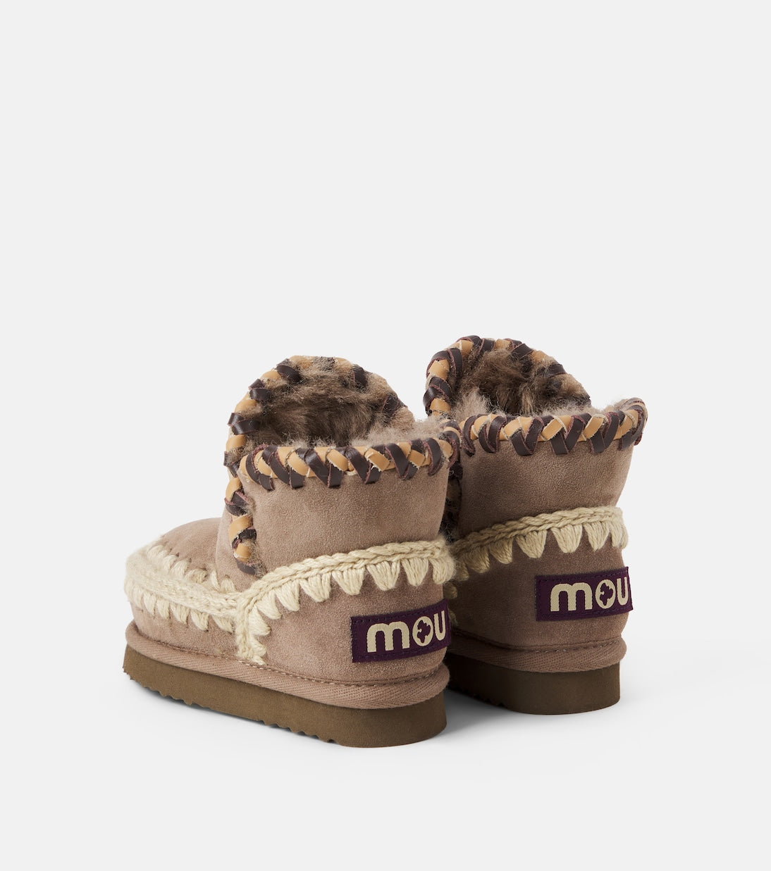 Mou Kids - Embroidered shearling-lined suede boots