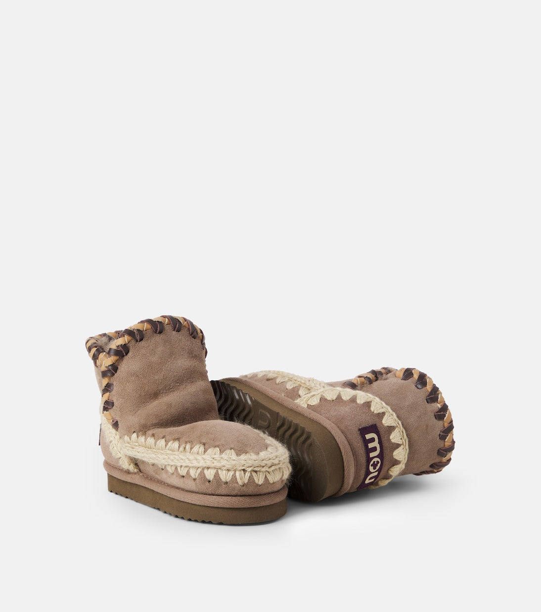 Mou Kids - Embroidered shearling-lined suede boots
