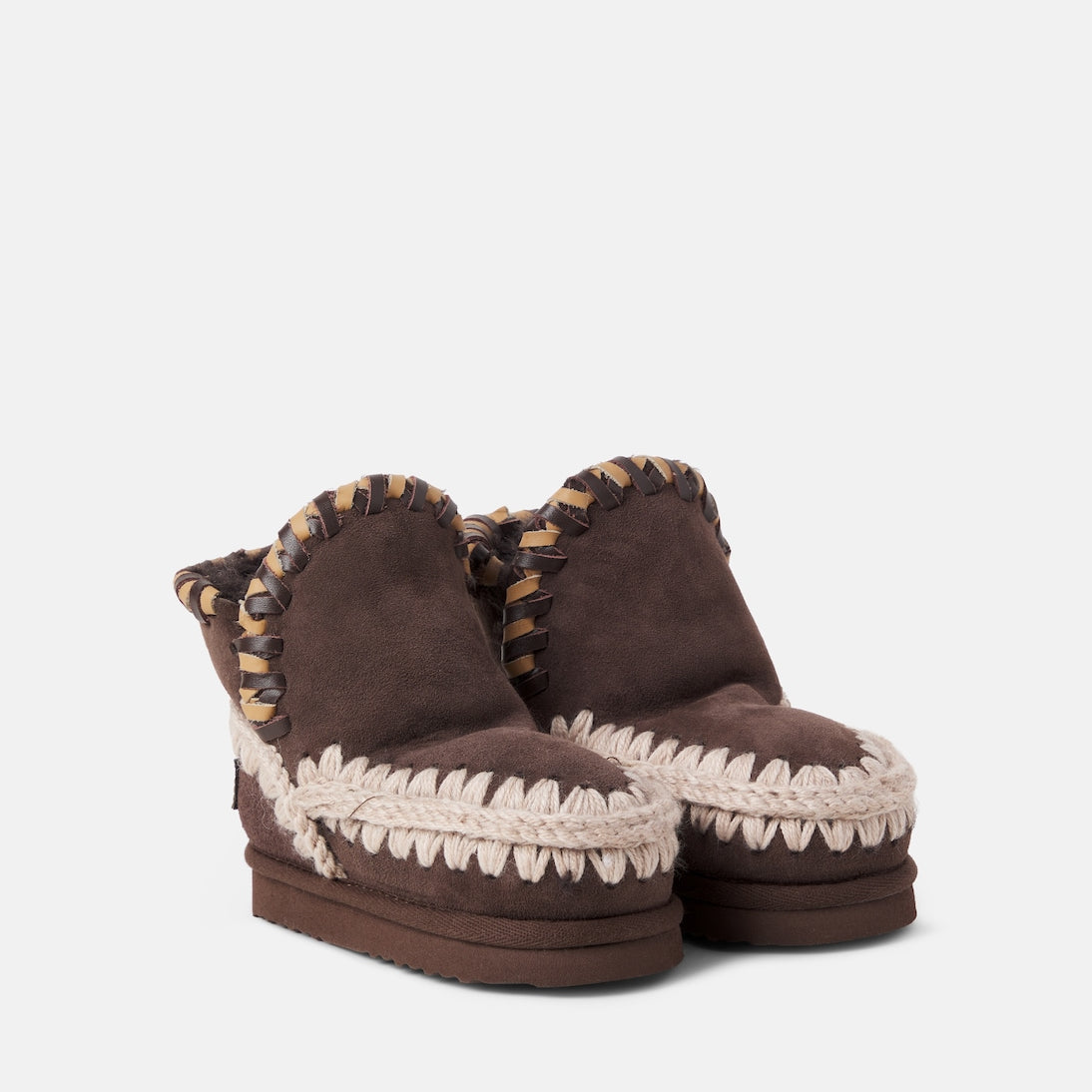 Mou Kids - Embroidered shearling-lined suede boots