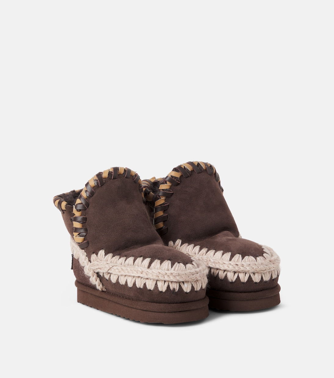 Mou Kids - Embroidered shearling-lined suede boots
