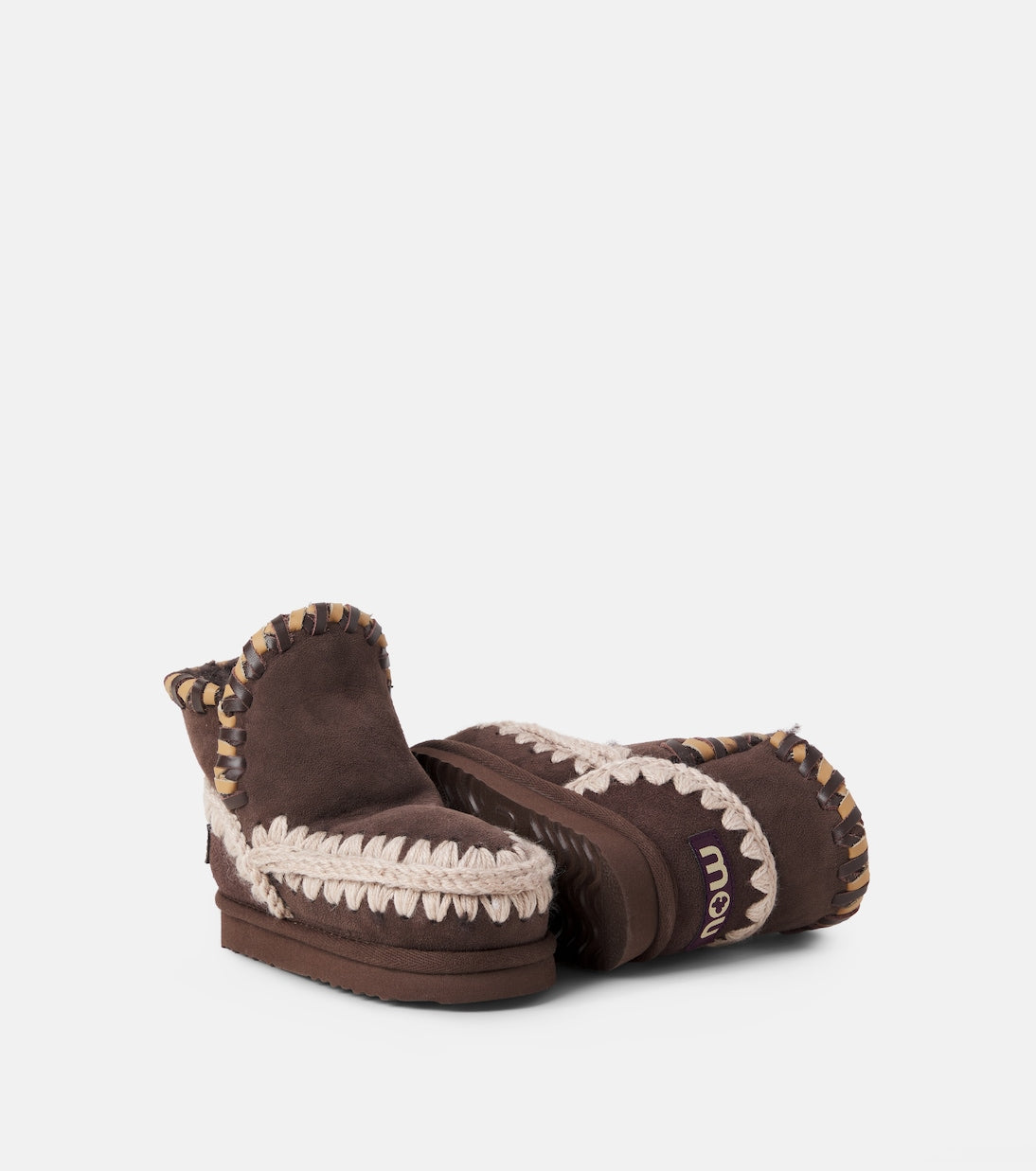 Mou Kids - Embroidered shearling-lined suede boots