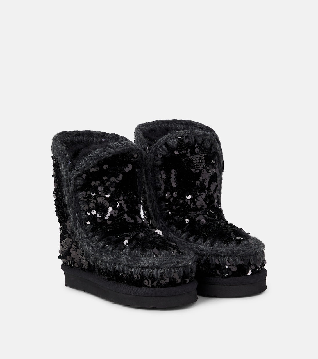 Mou Kids - Embroidered sequined shearling-lined boots