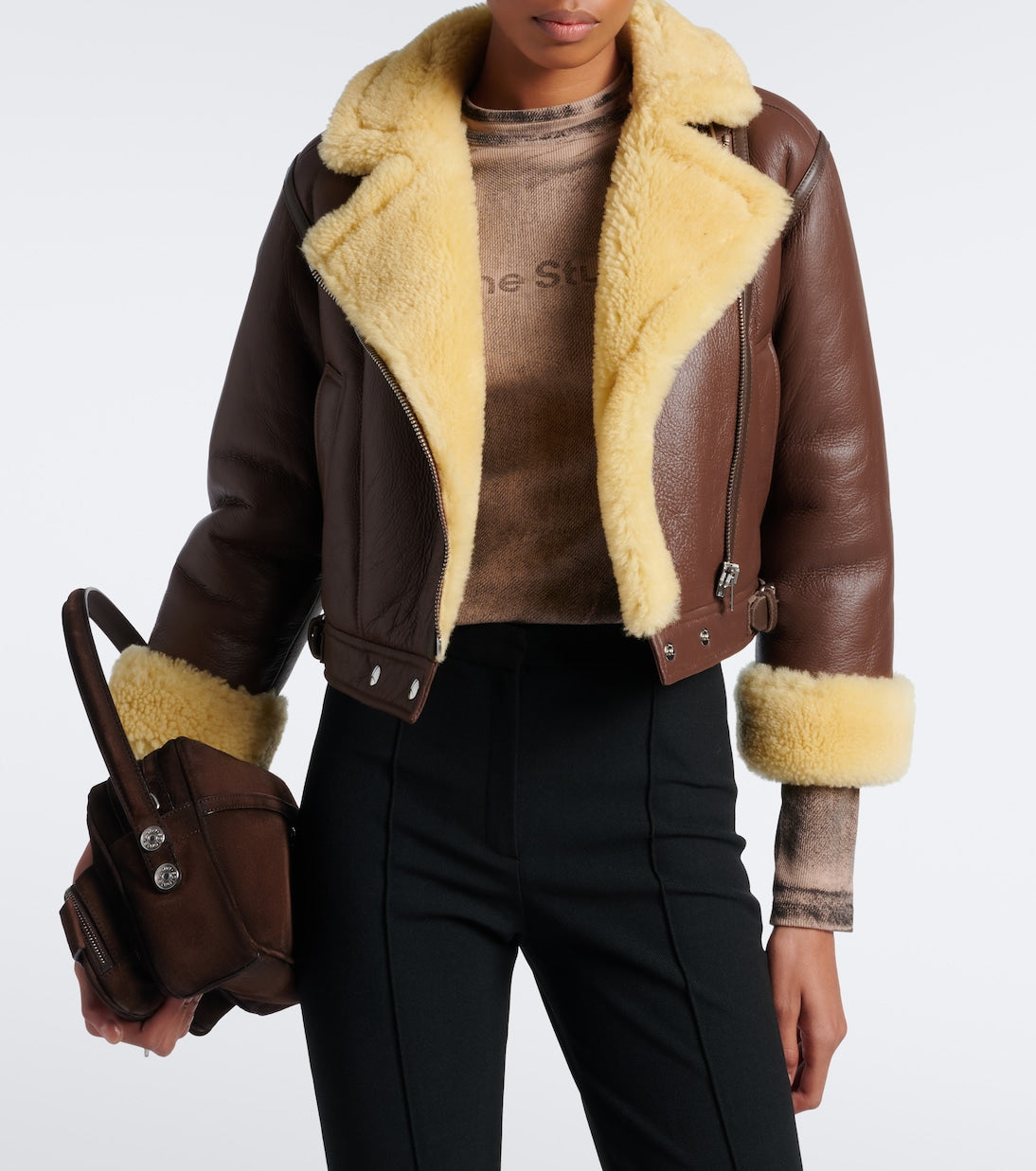 Acne Studios - Shearling-trimmed leather biker jacket