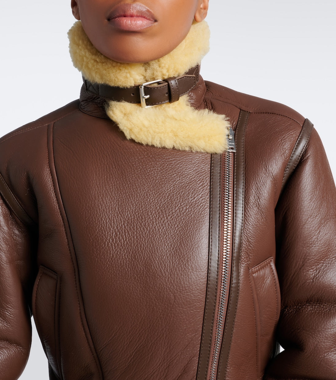 Acne Studios - Shearling-trimmed leather biker jacket