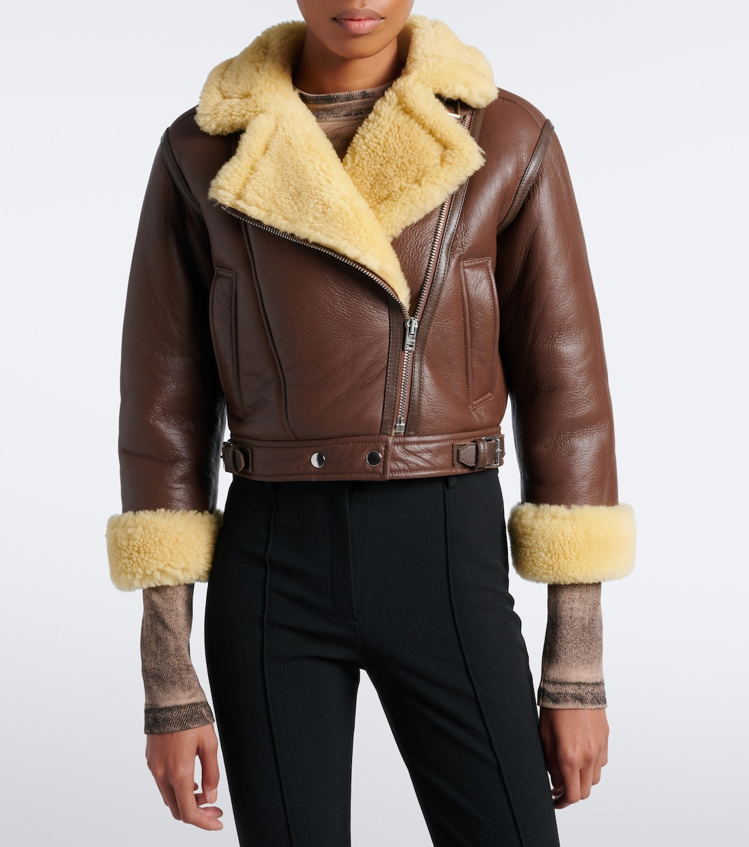 Acne Studios - Shearling-trimmed leather biker jacket