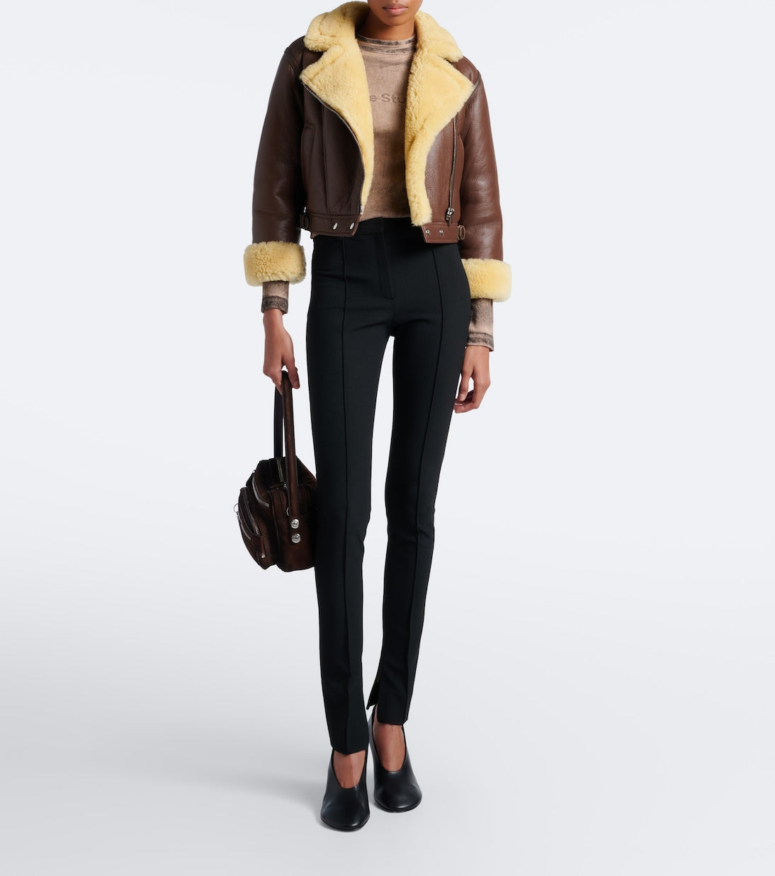 Acne Studios - Shearling-trimmed leather biker jacket