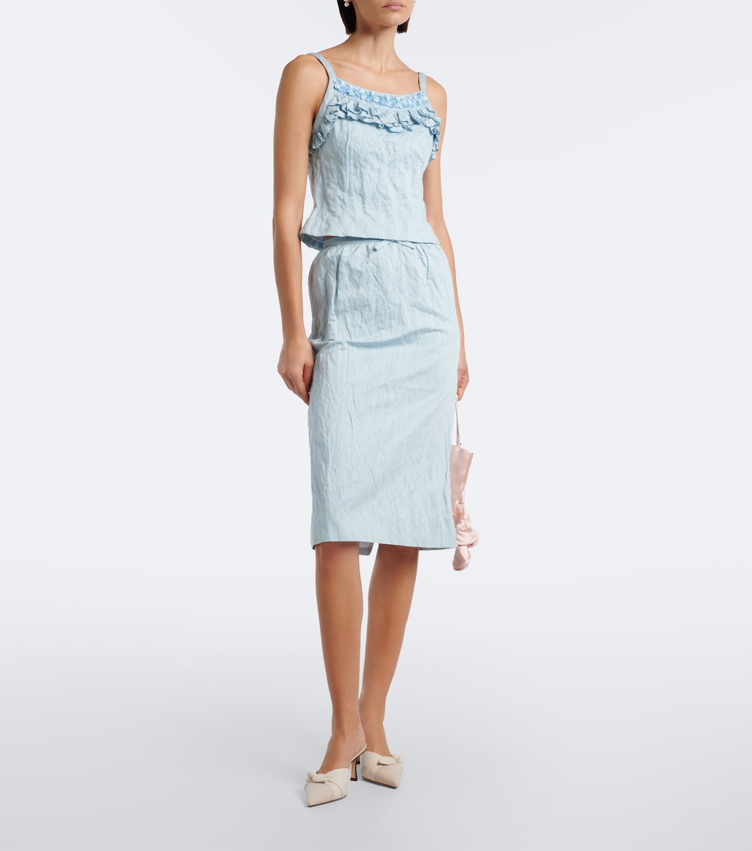 Shushu/Tong - Bow-detail cotton-blend midi skirt