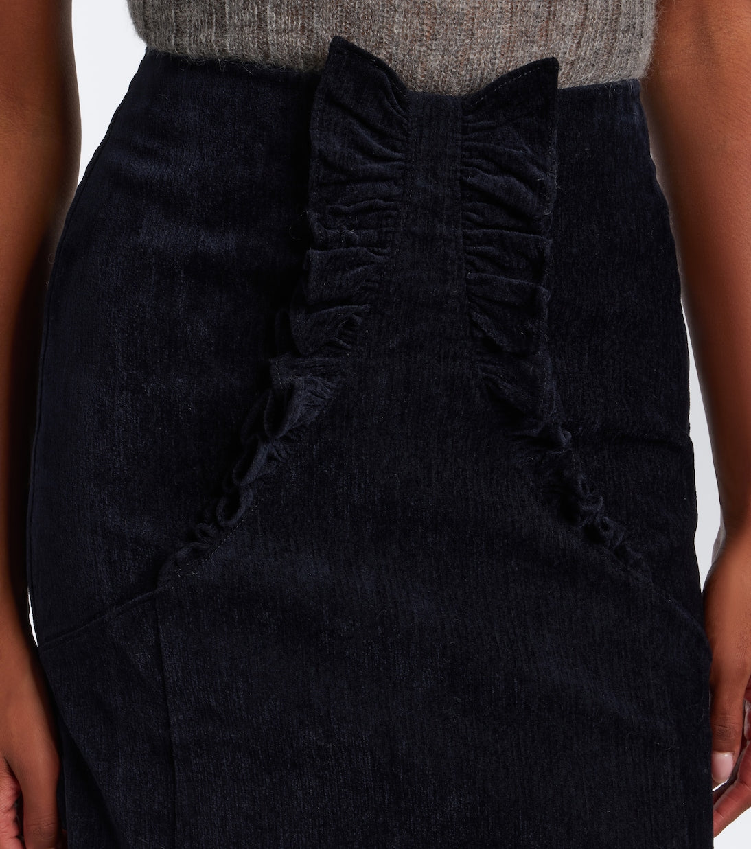 Shushu/Tong - Bow-detail ruffled velvet midi skirt