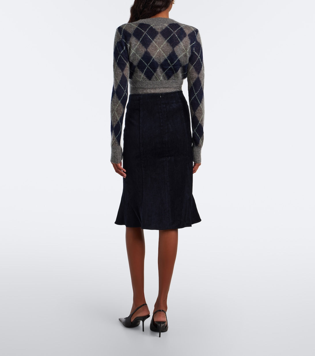 Shushu/Tong - Bow-detail ruffled velvet midi skirt
