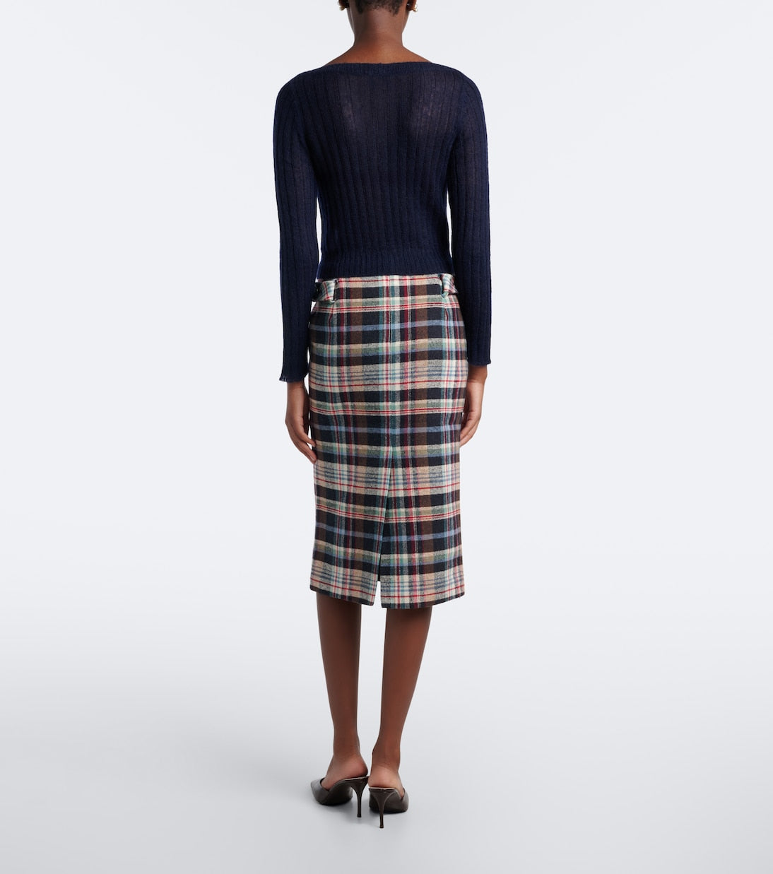 Shushu/Tong - Checked cotton and wool-blend pencil skirt