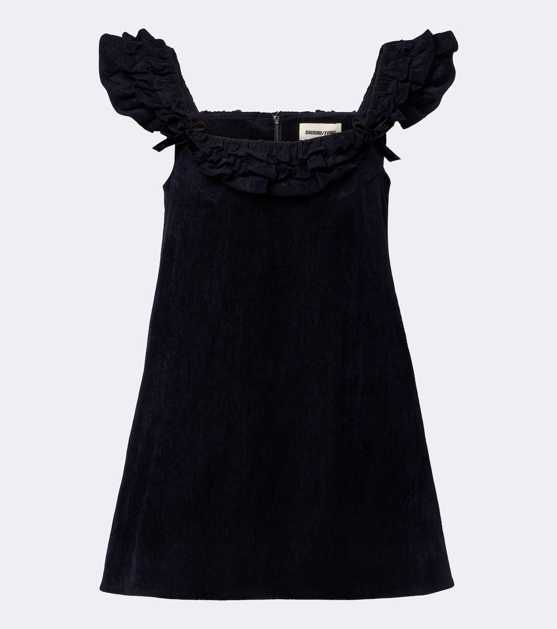 Shushu/Tong - Bow-detail ruffled velvet minidress