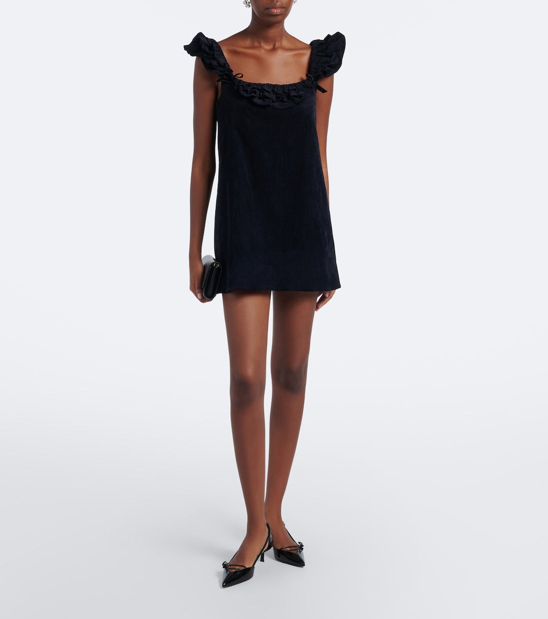 Shushu/Tong - Bow-detail ruffled velvet minidress