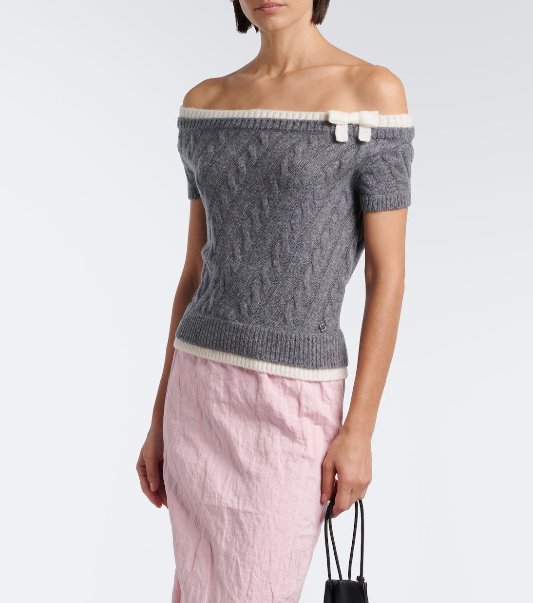 Shushu/Tong - Cable-knit off-shoulder wool-blend sweater