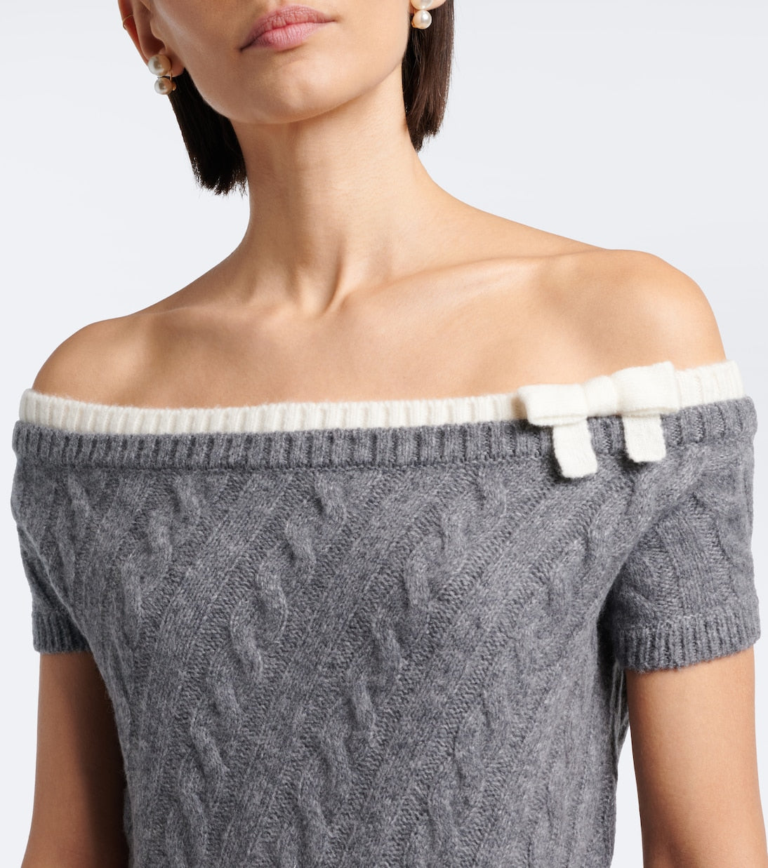 Shushu/Tong - Cable-knit off-shoulder wool-blend sweater