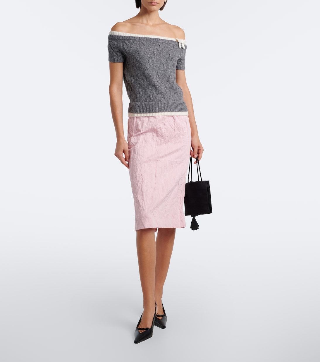 Shushu/Tong - Cable-knit off-shoulder wool-blend sweater
