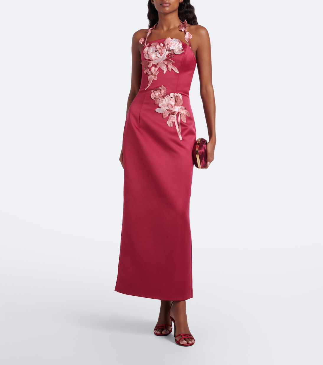 Leo Lin - Ava floral-appliqué satin bustier dress