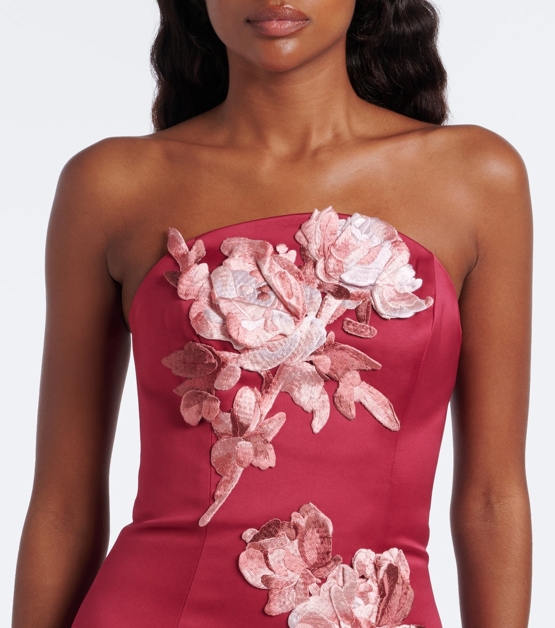 Leo Lin - Ava floral-appliqué satin bustier dress