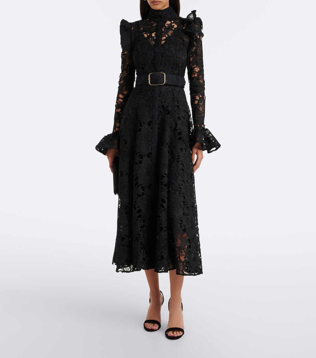 Leo Lin - Aliyah belted guipure lace midi dress
