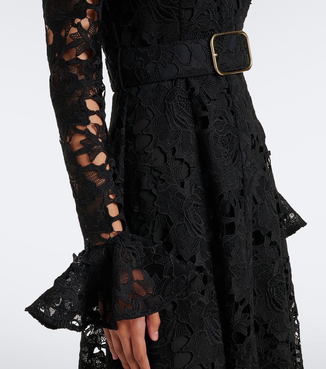 Leo Lin - Aliyah belted guipure lace midi dress