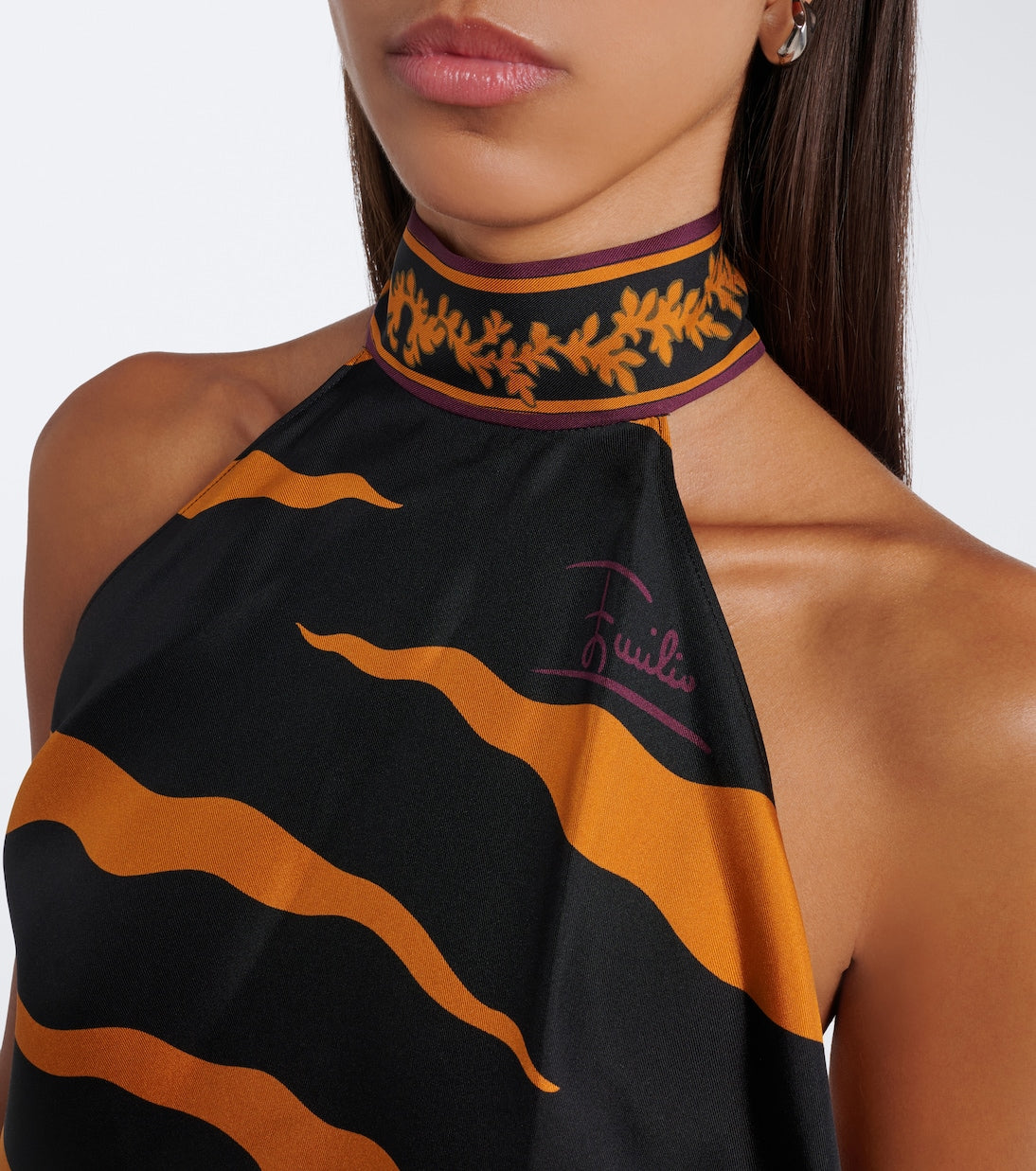 Pucci - Fiamme silk twill halterneck top