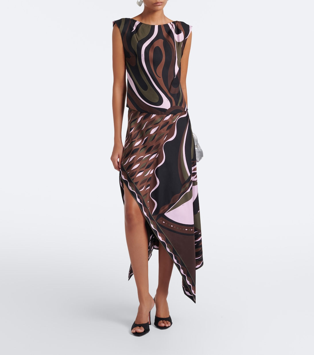 Pucci - Dune asymmetric silk twill midi skirt