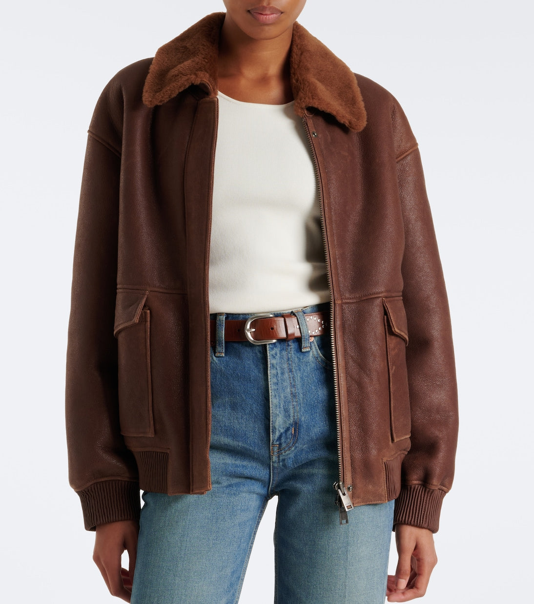 Arma - Riley shearling-trimmed leather jacket