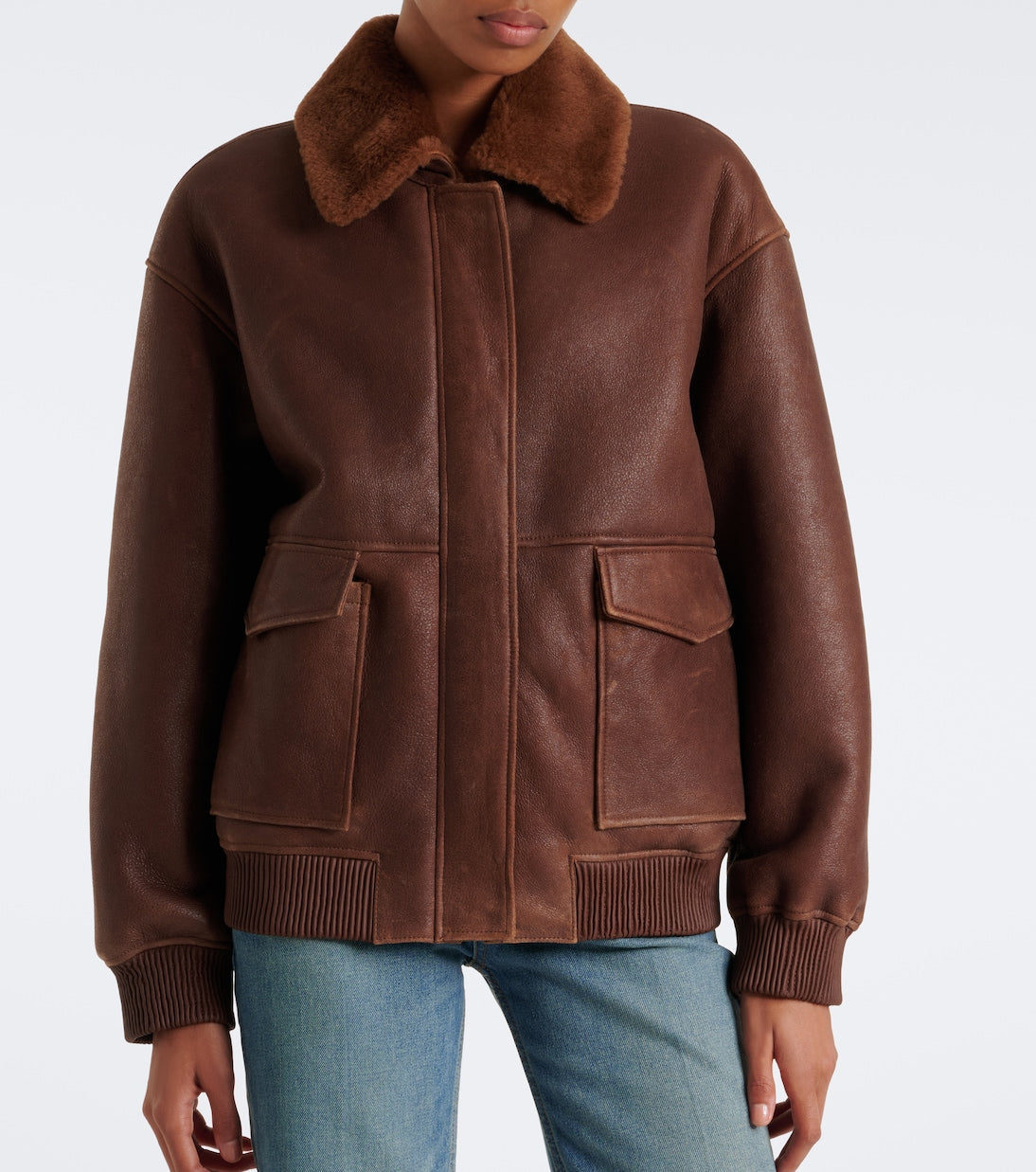 Arma - Riley shearling-trimmed leather jacket
