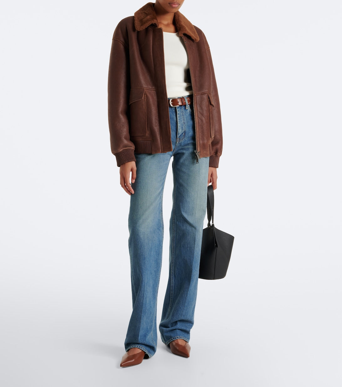 Arma - Riley shearling-trimmed leather jacket