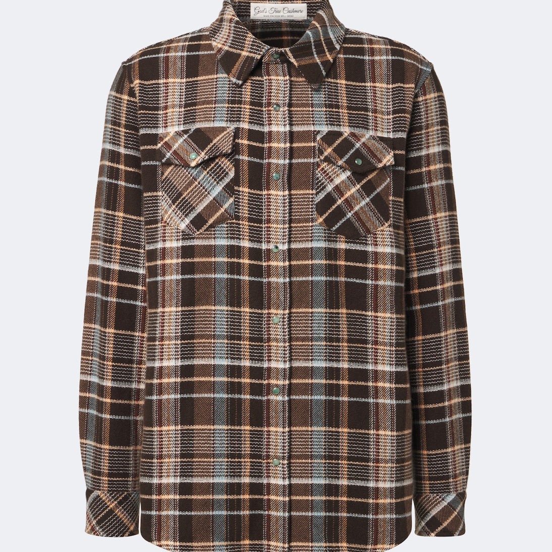 God's True Cashmere - Wilderness plaid cashmere shirt with emeralds