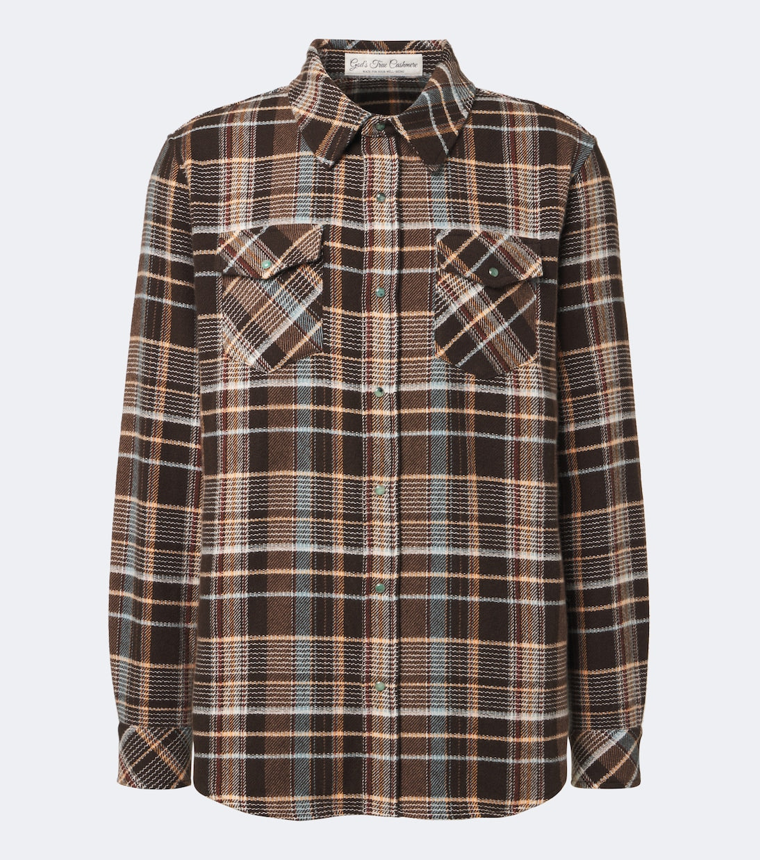 God's True Cashmere - Wilderness plaid cashmere shirt with emeralds