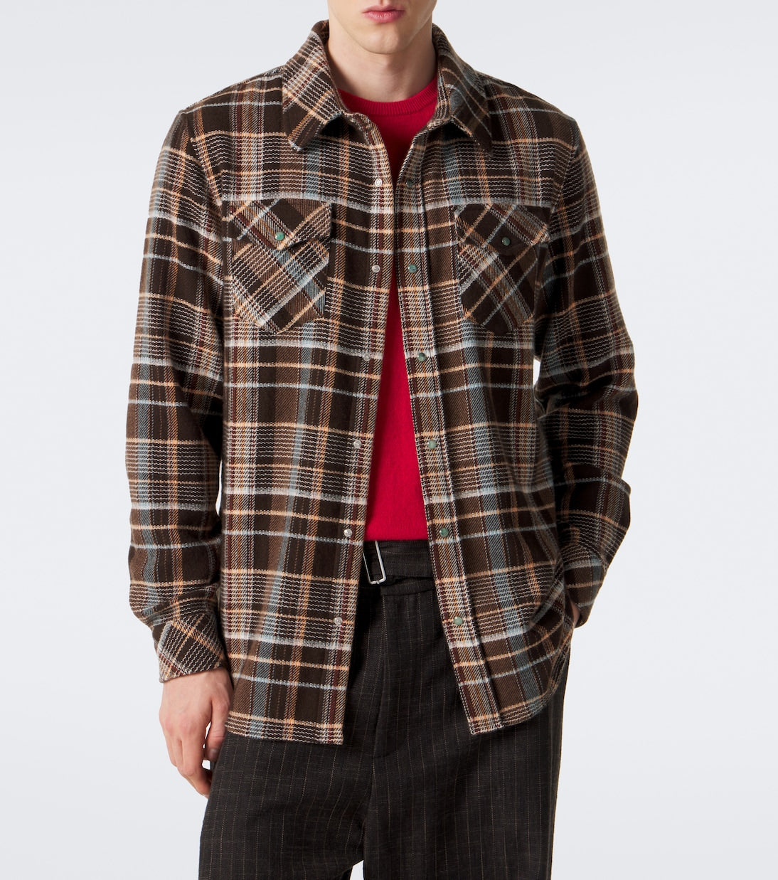 God's True Cashmere - Wilderness plaid cashmere shirt with emeralds