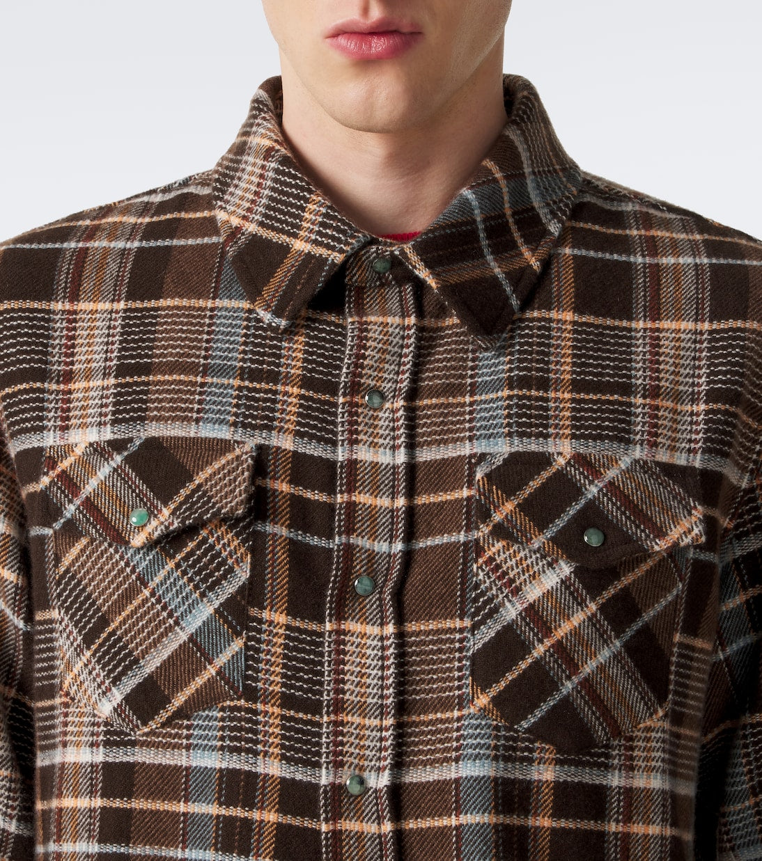 God's True Cashmere - Wilderness plaid cashmere shirt with emeralds