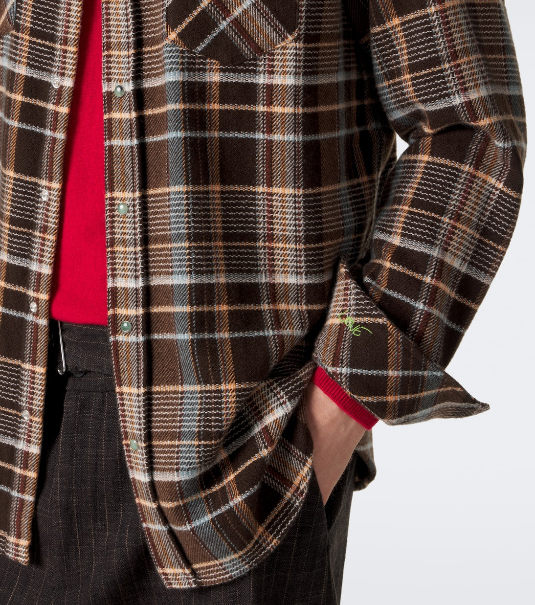 God's True Cashmere - Wilderness plaid cashmere shirt with emeralds